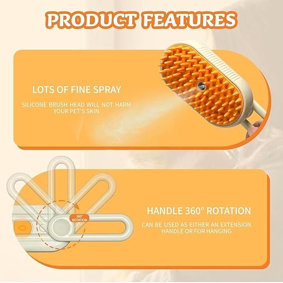 Pet Steam Brush for Dogs & Cats – 3-in-1 Electric Water Brush with Soft Silicone Massage, Grooming & Spa Cleaning | USB Rechargeable