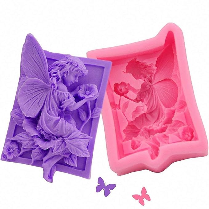 Floral Fairy Girl and Flowers Soap Mold Spirit with Angel Wings Silicone Mould for Handmade Lotion Bar