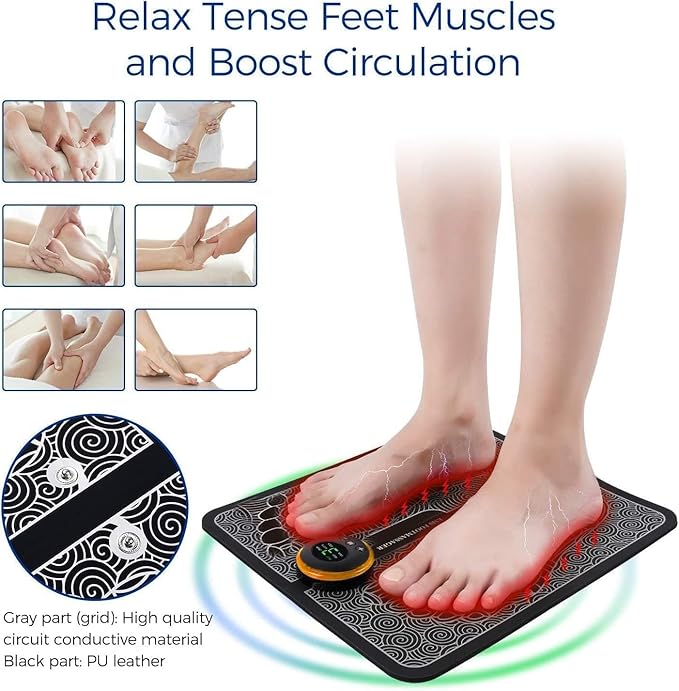 Advanced EMS Foot Massage Pad – Rechargeable Electric Therapy Device for Foot Pain Relief, Muscle Stimulation, and Relaxation at Home, Office, or While Traveling
