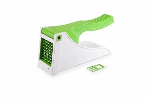 Premium Potato Slicer & Vegetable Chopper – Manual French Fry Cutter with Sharp Stainless Steel Blades, Green & White Design