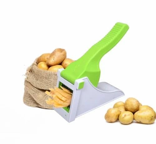Premium Potato Slicer & Vegetable Chopper – Manual French Fry Cutter with Sharp Stainless Steel Blades, Green & White Design