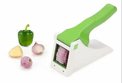 Premium Potato Slicer & Vegetable Chopper – Manual French Fry Cutter with Sharp Stainless Steel Blades, Green & White Design