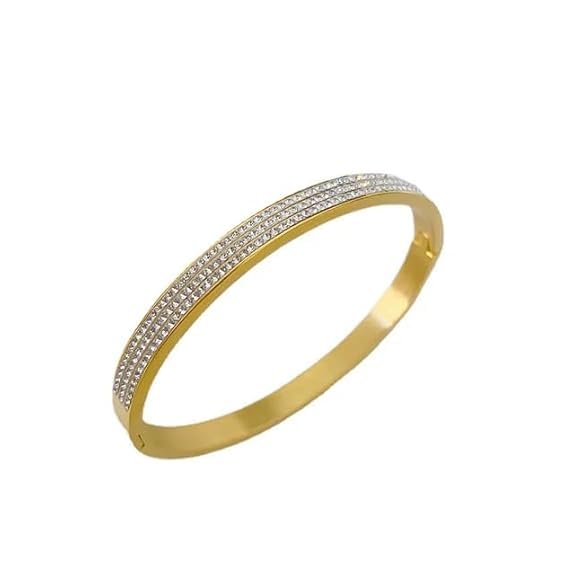 Women Fashion Artificial Jewelry Full Diamond Luxury Bracelet Crystal Rhinestone Rose Gold Bracelet Simple Stainless Steel Bangles