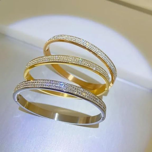 Women Fashion Artificial Jewelry Full Diamond Luxury Bracelet Crystal Rhinestone Rose Gold Bracelet Simple Stainless Steel Bangles