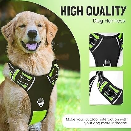 Dog Harness, No Pull Dog Belt, Reflective Dog Vest Harness, Soft Padded Easy Control Dog Body Belt, for Large Medium & Small Dogs Body Belt for Dogs (Green - Black, M)