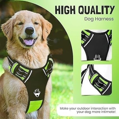 Dog Harness, No Pull Dog Belt, Reflective Dog Vest Harness, Soft Padded Easy Control Dog Body Belt, for Large Medium & Small Dogs Body Belt for Dogs (Green - Black, M)