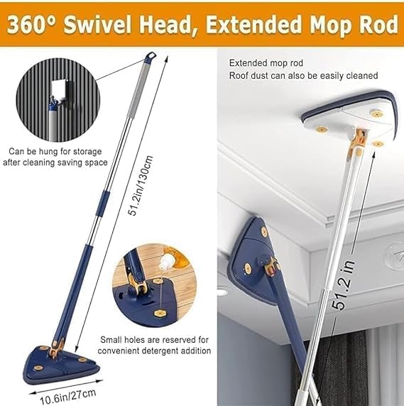 Triangle Floor Mop – 360° Rotating Push-Pull Squeeze Mop with Long Adjustable Handle, Removable Washable Microfiber Pad, Multi-Surface Cleaner for Tile, Wood & Laminate Floors