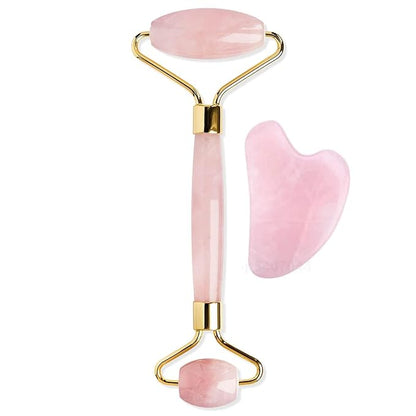 Rose Quartz Roller and Gua Sha Set - Anti-Aging Facial Roller for Face, Dark Circles & Puffiness - Natural Rose Quartz Massager for Smooth Skin, Contouring, and Relaxation