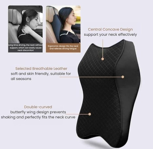 Neck Rest Cushion for Car & Chair – Memory Foam Headrest Support Pillow for Office, Back Support, and Travel – Ergonomic Comfort for Neck and Spine – Black