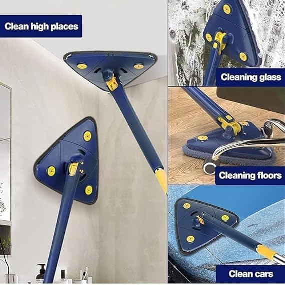 Triangle Floor Mop – 360° Rotating Push-Pull Squeeze Mop with Long Adjustable Handle, Removable Washable Microfiber Pad, Multi-Surface Cleaner for Tile, Wood & Laminate Floors