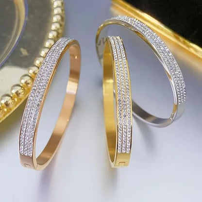 Women Fashion Artificial Jewelry Full Diamond Luxury Bracelet Crystal Rhinestone Rose Gold Bracelet Simple Stainless Steel Bangles