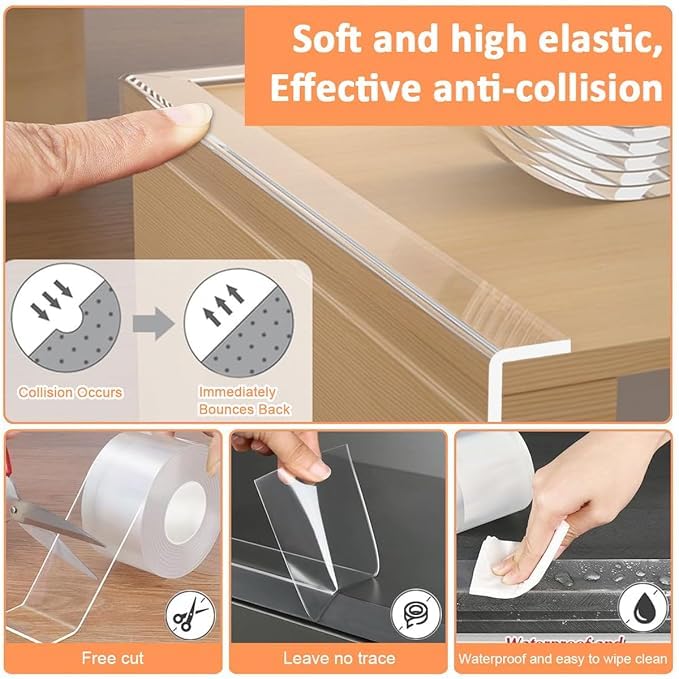 SoftGuard 6.6ft Clear Silicone Baby Proofing Protector Strip – Self-Adhesive Furniture Corner & Edge Protector for Safe Baby Spaces