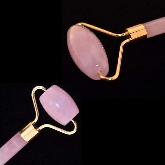 Rose Quartz Roller and Gua Sha Set - Anti-Aging Facial Roller for Face, Dark Circles & Puffiness - Natural Rose Quartz Massager for Smooth Skin, Contouring, and Relaxation
