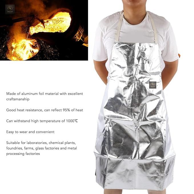 SHYAM DYNAMIC GROUP Heat Resistant Apron, 1000℃ Heat Resistant Aluminum Foil Apron High Temperature Resistant Working Apron, Lace Up Safety Work Apron for Welding Cooking BBQ