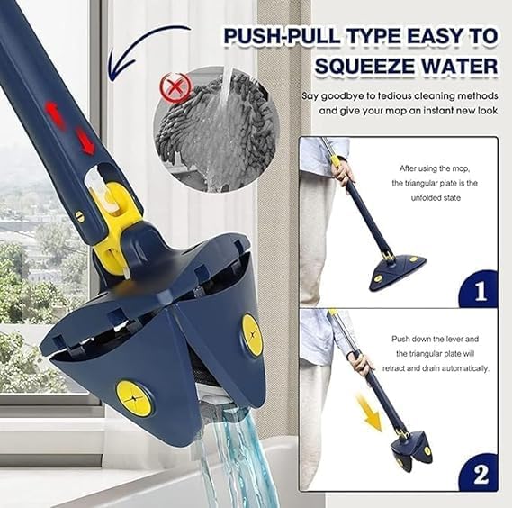 Triangle Floor Mop – 360° Rotating Push-Pull Squeeze Mop with Long Adjustable Handle, Removable Washable Microfiber Pad, Multi-Surface Cleaner for Tile, Wood & Laminate Floors