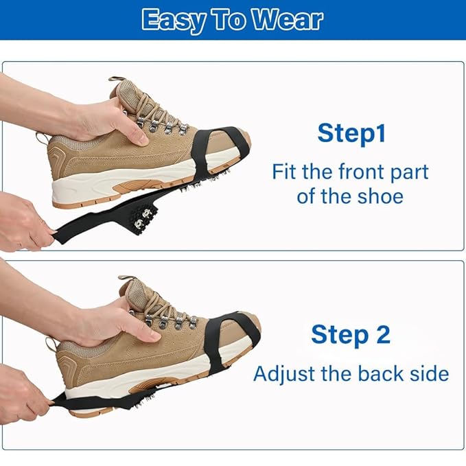Ice Cleats for Boots and Shoes, Anti-Slip Traction Grips, 10-Stud Winter Snow Grippers, Black