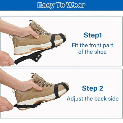 Ice Cleats for Boots and Shoes, Anti-Slip Traction Grips, 10-Stud Winter Snow Grippers, Black