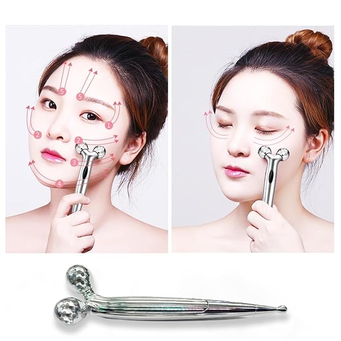 Roller Massager for Face | Chrome Ball Facial Massager for Toning, Lifting & Contouring | Natural Skincare Tool for Radiant Skin