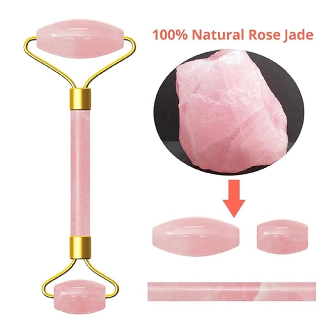 Rose Quartz Roller and Gua Sha Set - Anti-Aging Facial Roller for Face, Dark Circles & Puffiness - Natural Rose Quartz Massager for Smooth Skin, Contouring, and Relaxation