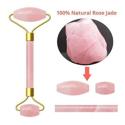 Rose Quartz Roller and Gua Sha Set - Anti-Aging Facial Roller for Face, Dark Circles & Puffiness - Natural Rose Quartz Massager for Smooth Skin, Contouring, and Relaxation