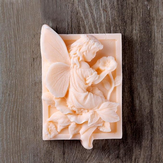 Floral Fairy Girl and Flowers Soap Mold Spirit with Angel Wings Silicone Mould for Handmade Lotion Bar