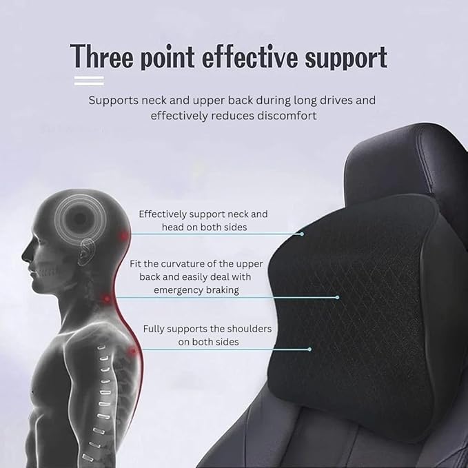 Neck Rest Cushion for Car & Chair – Memory Foam Headrest Support Pillow for Office, Back Support, and Travel – Ergonomic Comfort for Neck and Spine – Black