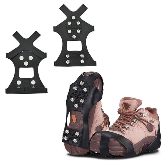 Ice Cleats for Boots and Shoes, Anti-Slip Traction Grips, 10-Stud Winter Snow Grippers, Black