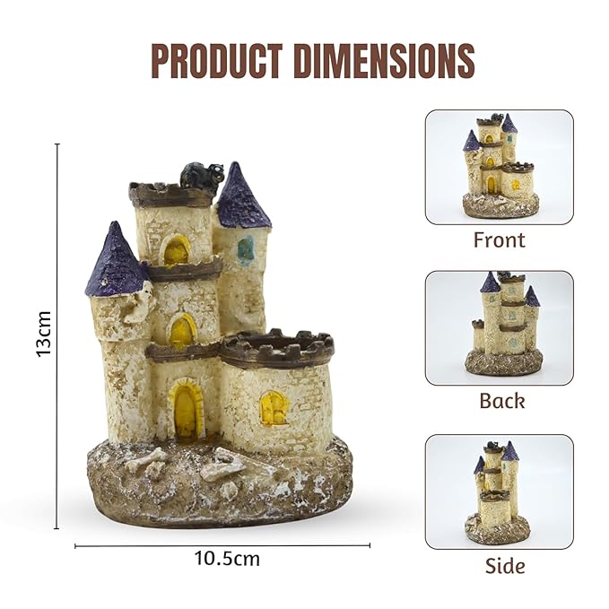 Thematic Ornament Resin Aquarium Decor - (Medieval Castle, Small, 13 x 10.5 x 9.5 cm) Unique Hideaway Natural Looking Landscape for Fish Tank Accessories, Pond and Turtle House