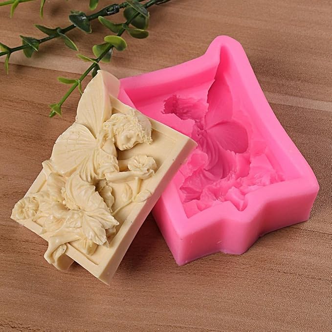 Floral Fairy Girl and Flowers Soap Mold Spirit with Angel Wings Silicone Mould for Handmade Lotion Bar