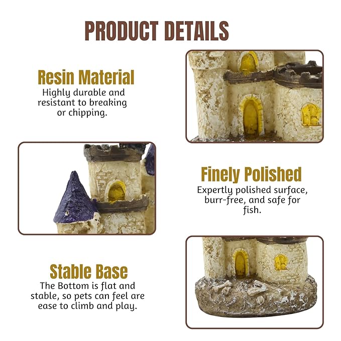 Thematic Ornament Resin Aquarium Decor - (Medieval Castle, Small, 13 x 10.5 x 9.5 cm) Unique Hideaway Natural Looking Landscape for Fish Tank Accessories, Pond and Turtle House