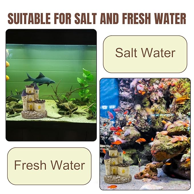 Thematic Ornament Resin Aquarium Decor - (Medieval Castle, Small, 13 x 10.5 x 9.5 cm) Unique Hideaway Natural Looking Landscape for Fish Tank Accessories, Pond and Turtle House