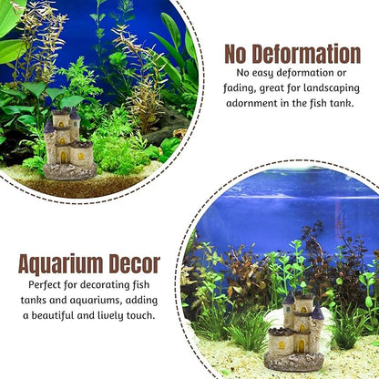 Thematic Ornament Resin Aquarium Decor - (Medieval Castle, Small, 13 x 10.5 x 9.5 cm) Unique Hideaway Natural Looking Landscape for Fish Tank Accessories, Pond and Turtle House
