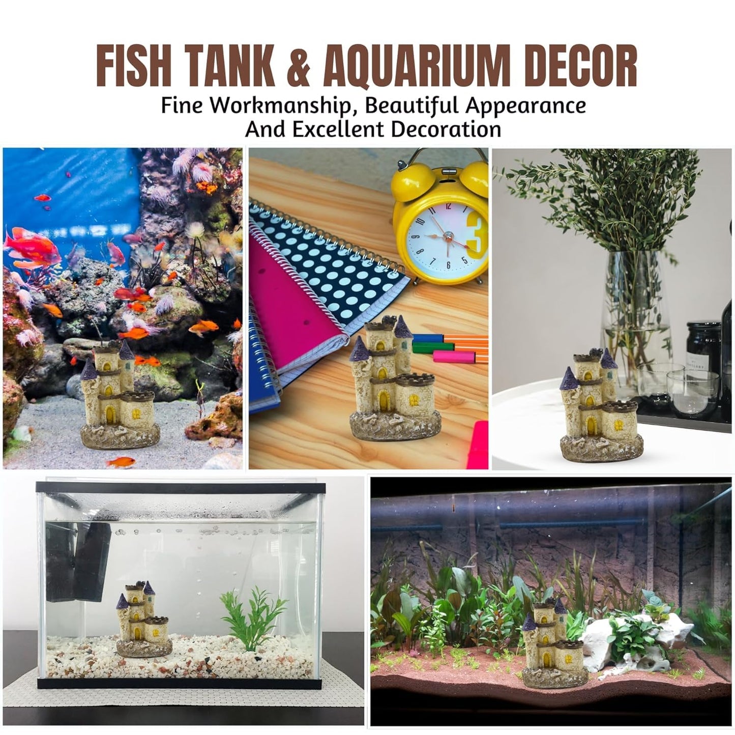 Thematic Ornament Resin Aquarium Decor - (Medieval Castle, Small, 13 x 10.5 x 9.5 cm) Unique Hideaway Natural Looking Landscape for Fish Tank Accessories, Pond and Turtle House